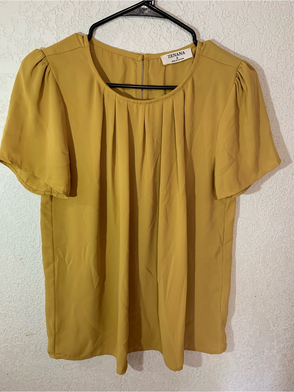 Zenana Outfitters Mustard Pleated Short Sleeve Blouse